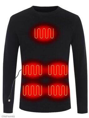 Heated Pullover Sweater USB Smart Heating Crew Neck Fleece Lined Winter